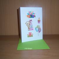Geburtstagskarte, Klappkarte mit Kuvert, "Happy Birthday",Torte,Luftballons, Geschenke,Postkarte Bild 1