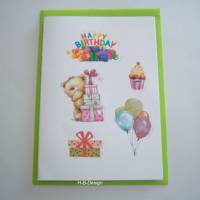 Geburtstagskarte, Klappkarte mit Kuvert, "Happy Birthday",Torte,Luftballons, Geschenke,Postkarte Bild 2