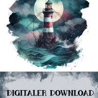 Illustration "Leuchtturm 1"  Digitaler Download png für Sublimation 300dpi DIY Aquarell Watercolor Bild 2