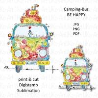 Campingbus Be Happy, Digistamp, Sublimation & Plott, png/pdf/jpg Datei Bild 1