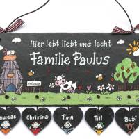 Türschild Familie aus Schiefer mit Herzanhänger, Schieferschild, Haustürschild, Familienschild wetterfest Bild 1