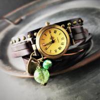 Armbanduhr, Wickeluhr, Lederuhr, Glasperle Bild 1