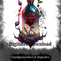 Digitaler Download Motiv "Watercolor Bottled Rose" Sublimation png 300dpi Kunstdruck Fantasy Bild 2