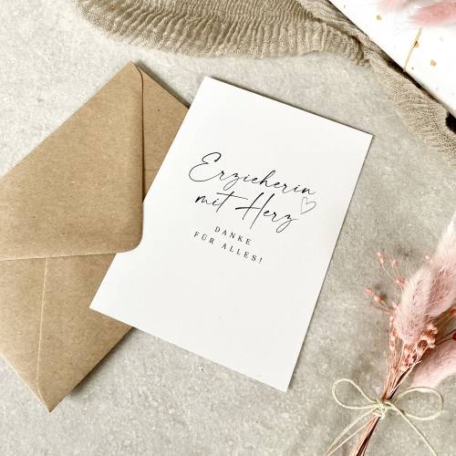 Karte NIKA Erzieherin mit Herz optional mit Briefumschlag