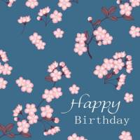 10 Postkarten Happy Birthday, mit Kirschblüte auf Blau Bild 1