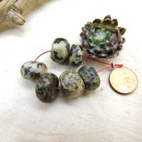 6 kleinere/mittlere Granit-Perlen - antiker Granit aus Mali - Dogon Sahara Steinperlen - schwarz weiß grün Bild 4