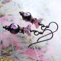 Blüten Ohrringe Violett Opal - hypoallergene Niob Ohrhänger Bild 7