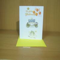 Glückwunschkarte zur Hochzeit, Klappkarte mit Kuvert, "Herzlichen Glückwunsch" Luftballons, Kutsche und Sektgläs Bild 1