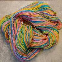 Streifen bildende handgefärbte Sockenwolle, Sockenwolle 4-fach, Gelb, Pink, Türkis, #2316 Bild 2