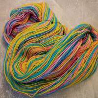 Streifen bildende handgefärbte Sockenwolle, Sockenwolle 4-fach, Gelb, Pink, Türkis, #2316 Bild 3