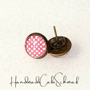 10mm Cabochon Ohrringe Punkte Dots rosa weiß Bild 4