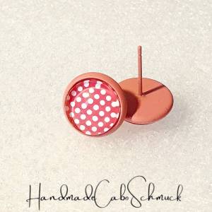 10mm Cabochon Ohrringe Punkte Dots rosa weiß Bild 7
