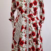 Damen Sommerkleid | Motiv Rote Rosen in Wollweiß + rot | Bild 1