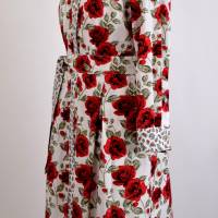 Damen Sommerkleid | Motiv Rote Rosen in Wollweiß + rot | Bild 2