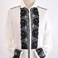 Festliche Damen Bluse in Woll/Weiß mit Schwarze Spitzen Details Bild 1
