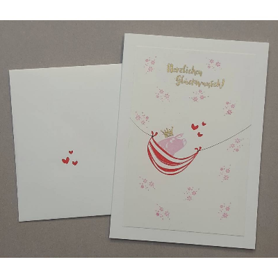 Karte, gestempelt, cremefarben, cats on appletrees, Karte mit Umschlag, Klappkarte, Glückwunschkarte