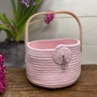 Handgefertigter Korb aus Baumwollseil Rope Bowl mit Echt-Leder Riemen Bild 3