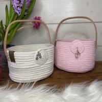 Handgefertigter Korb aus Baumwollseil Rope Bowl mit Echt-Leder Riemen Bild 4