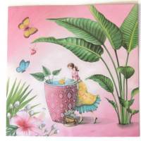 Postkarte Geburtstagskarte Frau mit Pflanze Schmetterlinge Garten Bild 1
