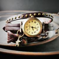 Armbanduhr, Wickeluhr, Lederuhr, Perlmutt Bild 2