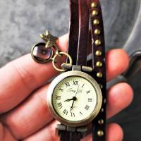 Armbanduhr, Wickeluhr, Lederuhr, Perlmutt Bild 3