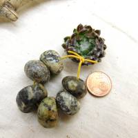 6 mittlere Granit-Perlen - antiker Granit aus Mali - Dogon Sahara Steinperlen - schwarz weiß grün Bild 3