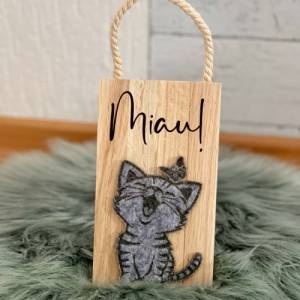 Holzbild "Miau" Katzen Catmom | Holz Aufsteller Dekoration Bild 2