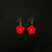 Ohrringe mit Filzblüten in rot, Länge ca 5,5 cm Bild 1