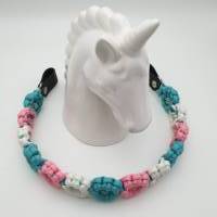 Stirnband / Stirnriemen für Pferde in breiter Blümchenoptik Hellblau / Rosa / Weiß Bild 4