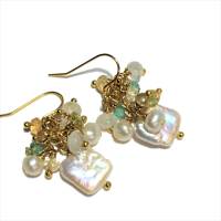 Ohrringe Perlen Keshi mit Traube aus Edelsteinmix handmade Brautschmuck pastell cluster Bild 1
