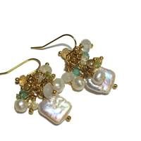 Ohrringe Perlen Keshi mit Traube aus Edelsteinmix handmade Brautschmuck pastell cluster Bild 4