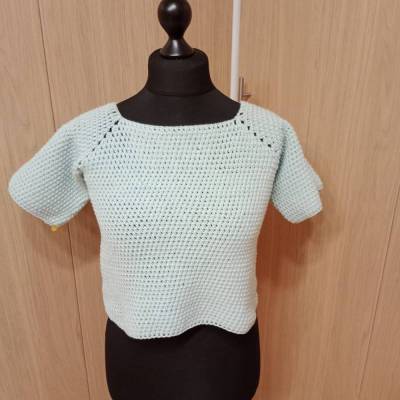 Kurzpullover gehäkelt aus Mohair Garn, Erwachsenen Größe, Unisex, Halbarm