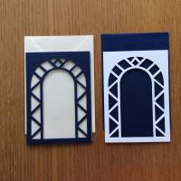 Klappkarte mit Fenster/Ornament,  Umschlag und Einlegebogen, blau und creme Bild 1