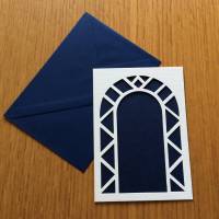 Klappkarte mit Fenster/Ornament,  Umschlag und Einlegebogen, blau und creme Bild 2