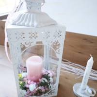 Deko Laterne dekoriert weiß rosa Bild 6
