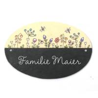 Ovales Schieferschild für Familien, Türschild aus Schiefer personalisiert mit Namen, Familienschild Haustür. Bild 1