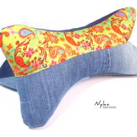 Leseknochen aus Jeans Upcycling, mit Paisley Muster, Buchkissen, Geschenk für Frau Bild 2