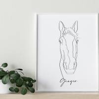 Pferde Portrait nach Foto | One Line Art | Digital Print | mit oder ohne Rahmen Bild 4
