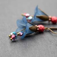 Ohrringe, Blüten, blau und rot, Bild 1