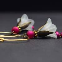 Ohrringe, Blüten, Creolen, eisblau, pink Bild 1