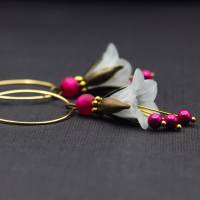 Ohrringe, Blüten, Creolen, eisblau, pink Bild 2