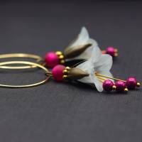 Ohrringe, Blüten, Creolen, eisblau, pink Bild 3