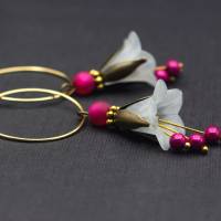 Ohrringe, Blüten, Creolen, eisblau, pink Bild 4