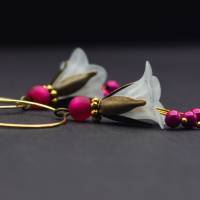 Ohrringe, Blüten, Creolen, eisblau, pink Bild 5