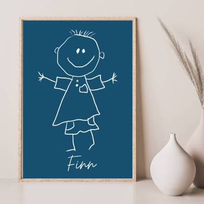 Personalisiertes Kinderbild | Kinderzeichnung als Kunstwerk | Dein Kinderbild als Poster | Hintergrund in Wunschfarbe