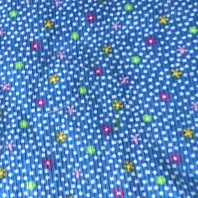 Vintage Cordstoff Baumwolle in Blau mit bunten Blumen 1980er Jahren