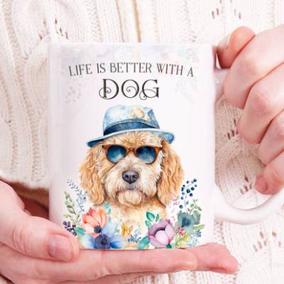 Hunde-Tasse LIFE IS BETTER WITH A DOG mit Doodle