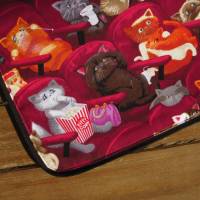 Laptoptasche Notebooktasche Filz, gefilztes Katzenmotiv, Rundumreißverschluss, Innenfutter Katze im Kino. Handmade Bild 5