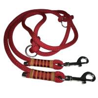 Leine Halsband Set, Tau 10 mm, verstellbar, rot, cognac, weinrot, mit Leder und Schnalle Bild 3