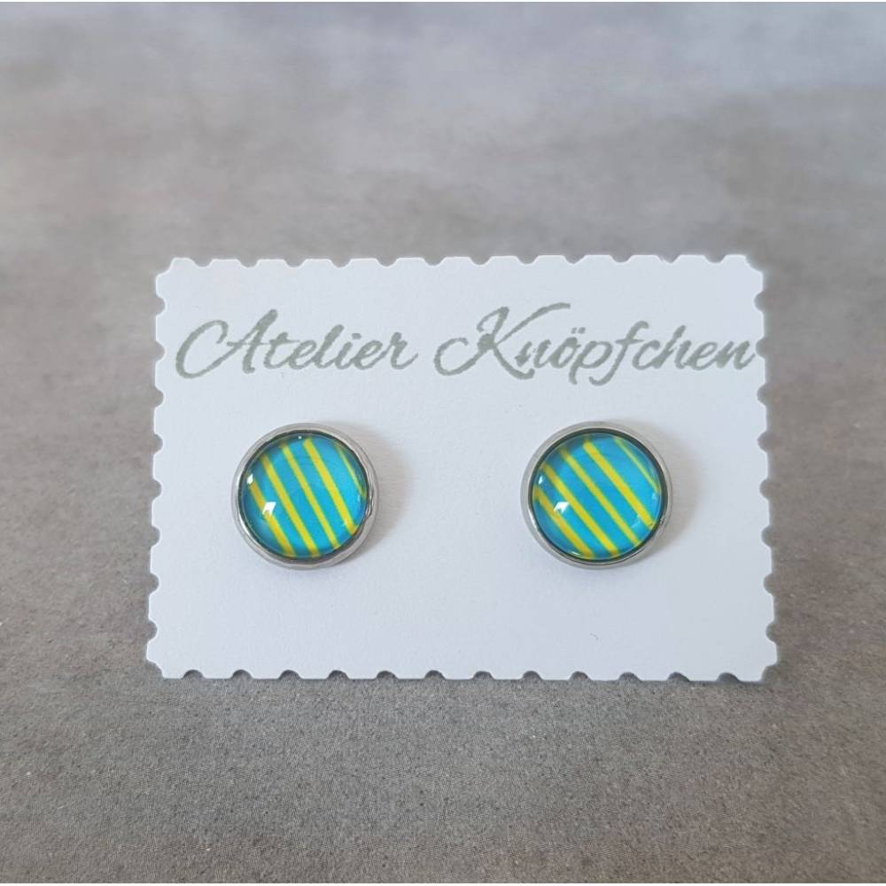 Soul-Cats Stoff-Ohrstecker - Weiße Streifen Auf Blau-schwarz